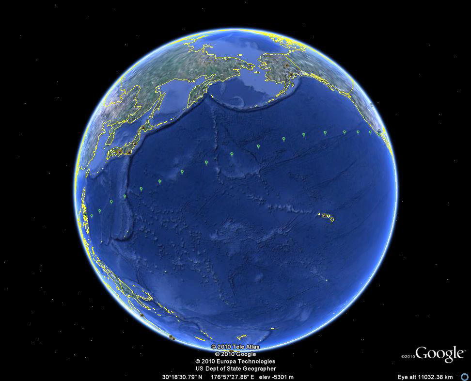 Google Earth path of USS Wayne's Journey Home