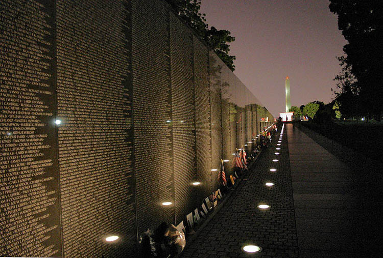 The Vietnam Memorial "Wall" at night.